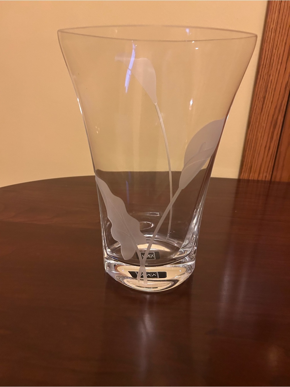 Mikasa Clear Glass Vase with Frosted Leaf Motif
